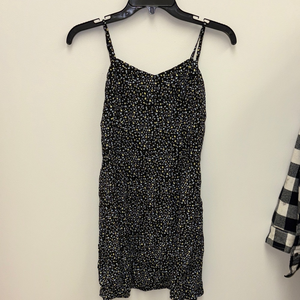 Calvin Klein Jeans Black Mini Slip Dress with Yellow & White Dot Floral